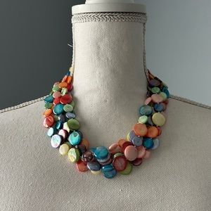 WOMENS Multi strand Berry & Teal Mother of Pearl Hand Knotted necklace